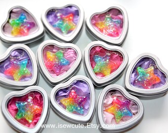 Colorful Rainbow Star Necklace ...Catch a Falling Star Like Mermaid Treasures ...bright rainbow glitter resin jewelry handmade by isewcute