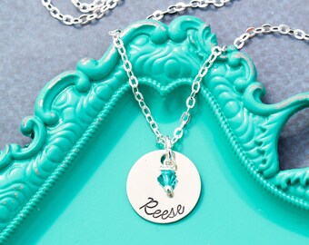 SALE • Custom Name Necklace • Handstamped Personalized Name Charm • Stamped Name Gift • Small Birthstone Necklace • Simple Necklace •Minimal