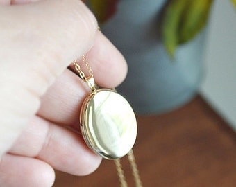 Gold Filled Oval Locket Necklace - Large Gold Locket