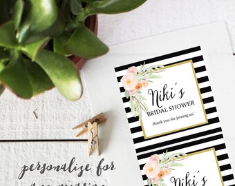 Floral Bridal Shower Favor Label | Striped Bridal Shower Label | Personalized Label | Favor Box Label | Bridal Shower Label | Custom Color