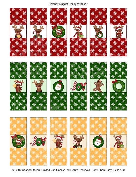 Digital Printable Holiday Hershey Nugget Candy Wrappers