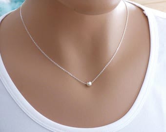100% Sterling Silver Ball Necklace - tiny ball on a sterling silver chain, Minimalist Necklace, Layering Necklace, Silver Necklace