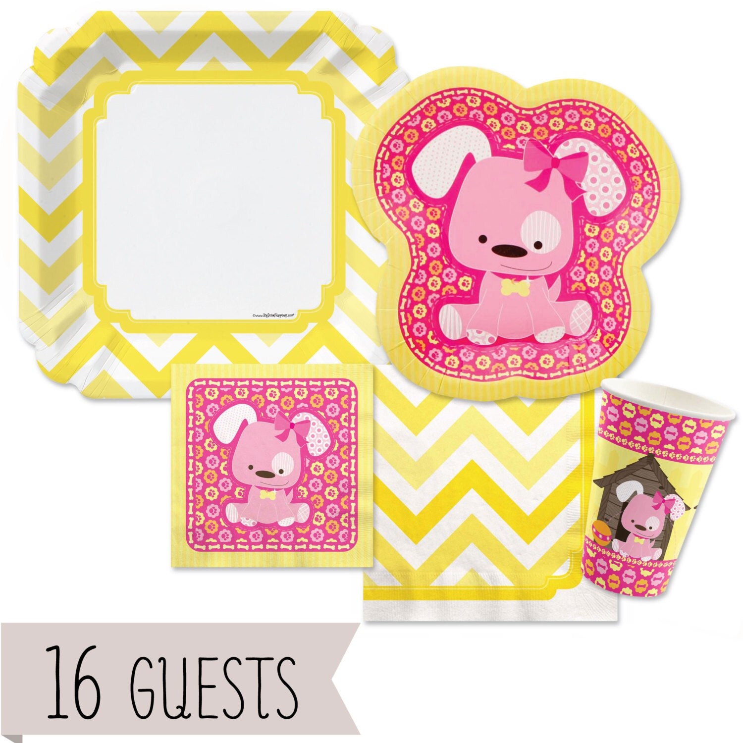 Pink Girl Puppy Tableware Kit Baby Shower or Birthday Party