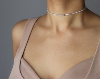Delicate Rhinestone Choker - Diamond Choker - Silver Choker Necklace - Bohemian Jewelry - Delicate Necklace - Dainty Jewelry