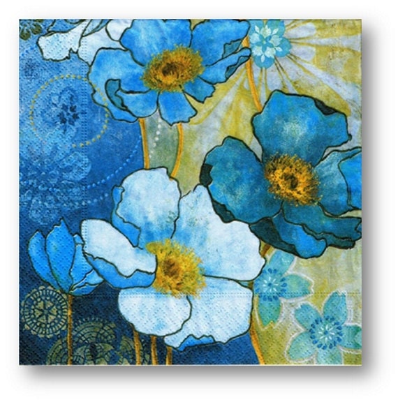 Four Paper Napkins for Decoupage HARMONY BLUE by LanternsByTamara
