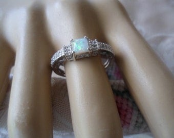 Antique Art Deco vintage Sterling Silver Ring with Opal ring size R