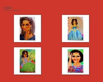 FLOTUS Collection, Set of 4 Blank Note Cards printed on Fine Linen 5 x 7" Paper w/Envelopes, from my original drawings - Free Shipping!