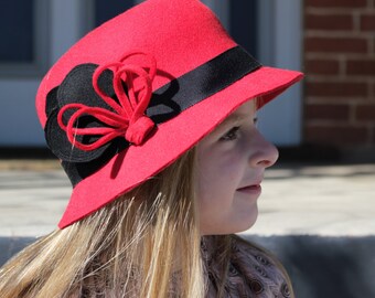 New Classic Girl's Red 50cm Wool Felt Hat