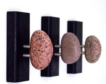 Coat Rack - Towel hanger - Stone - Crochet - Porte-manteau, patère et crochet, cintre en bois, wood coat rack, towel holder, wall or