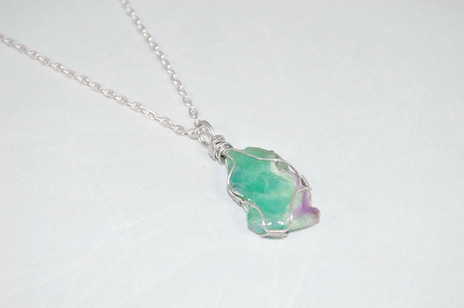 Fluorite Necklace . Wire Wrapped Fluorite Necklace . Reiki