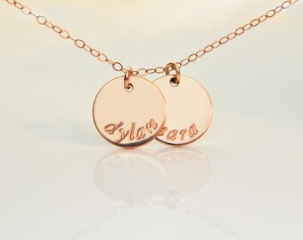 Name Necklace • Custom Name Charm • Personalized Name • Mother Necklace • Multiple Disc Necklace • Engraved Childrens Names • Keepsake