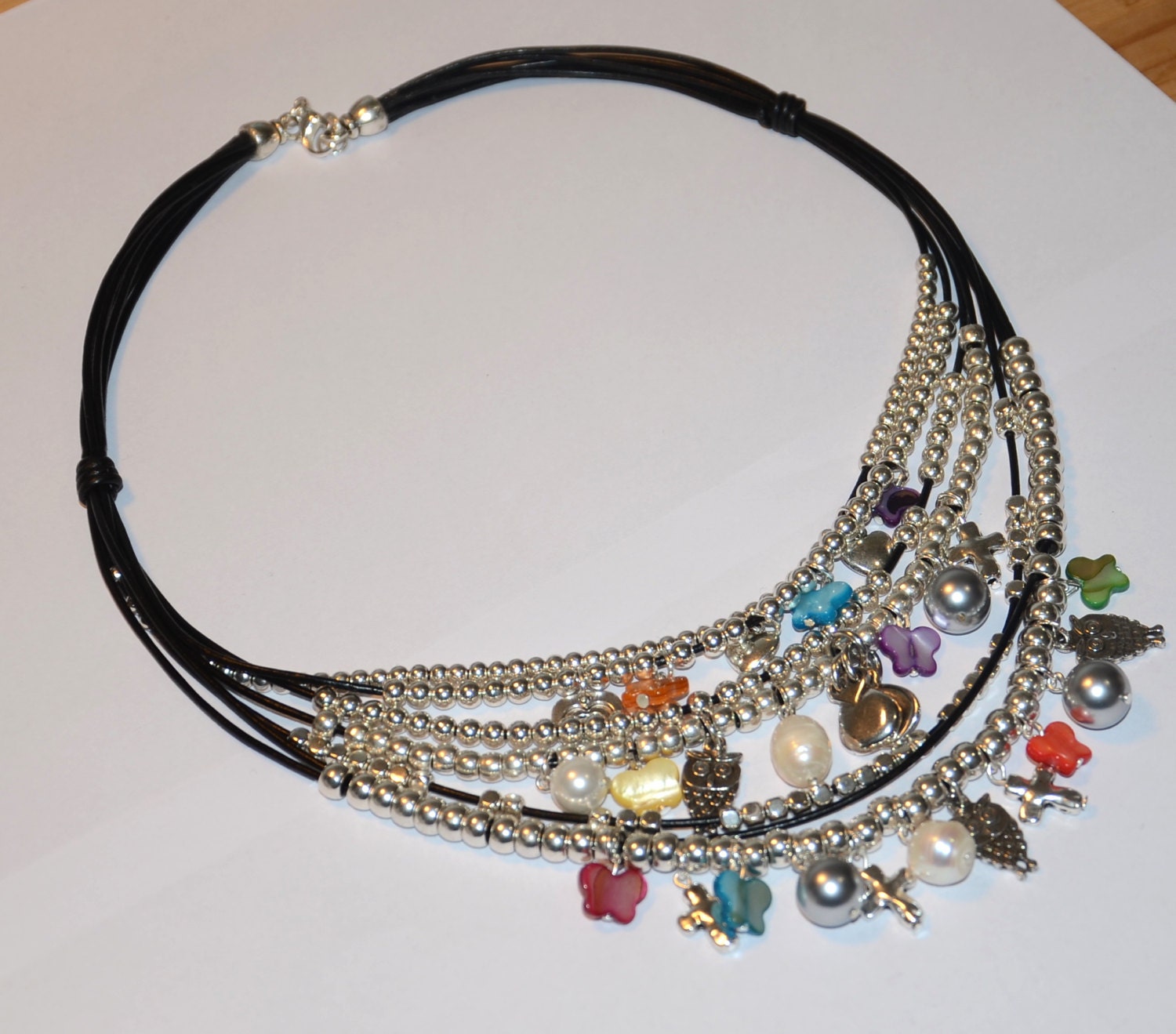 Women multiple necklace with multiple charms freshwater