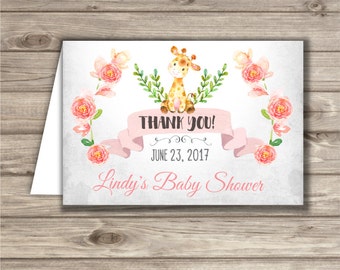 Giraffe Baby Shower Thank You Cards pink Giraffe Baby girl TN1796