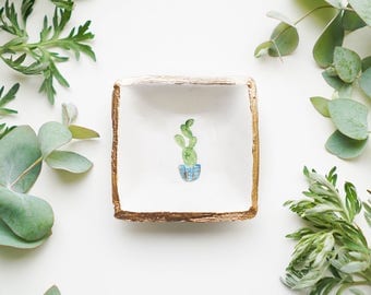Square Cactus Jewelry Dish / Blue Pot / Ring Dish / Valentines Day Gift / Bridesmaids Gift / Boho / Gifts for Her / Personalized Jewelry
