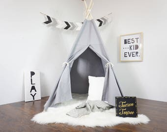 SALE! Grey teepee, kids Teepee, tipi, Play tent, wigwam or playhouse with canvas and Overlapping front doors