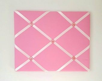Bright Pink French Memo Board - Pink Pin Board - Pink Memory Board - Pink Fabric Ribbon Board - Pink Bulletin Board - Pink Nursery Decor