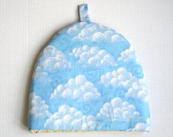 Handmade Tea Cozy, Tea Cozie, Puffy Clouds Pattern