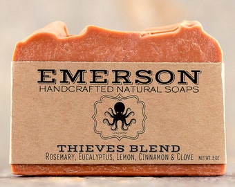 100% Natural Thieves Blend Soap with Eucalyptus, Rosemary, Lemon, Cinnamon, Clove • Palm Free, Vegan Soap, 4 Thieves