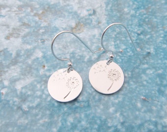 Dandelion earrings, sterling silver earrings, make a wish