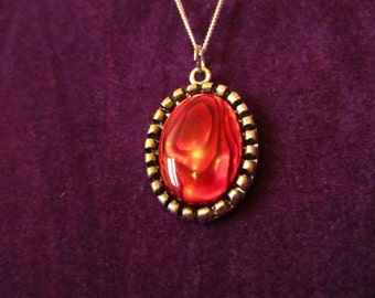 Red Abalone Gemstone, Oval Silver Pendant 18x13mm