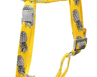 Designer dog harness PINEAPPLE YELLOW - designer harness with silver colored hardware- matching leash available