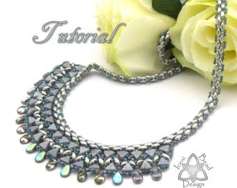 Pdf Tutorial Luxor Bib Necklace with Kheops Par Puca®, SuperDuo Beads and Pip Beads, Beading Pattern English Only,