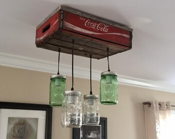 Vintage Coca-Cola crate 4 mason jar chandelier