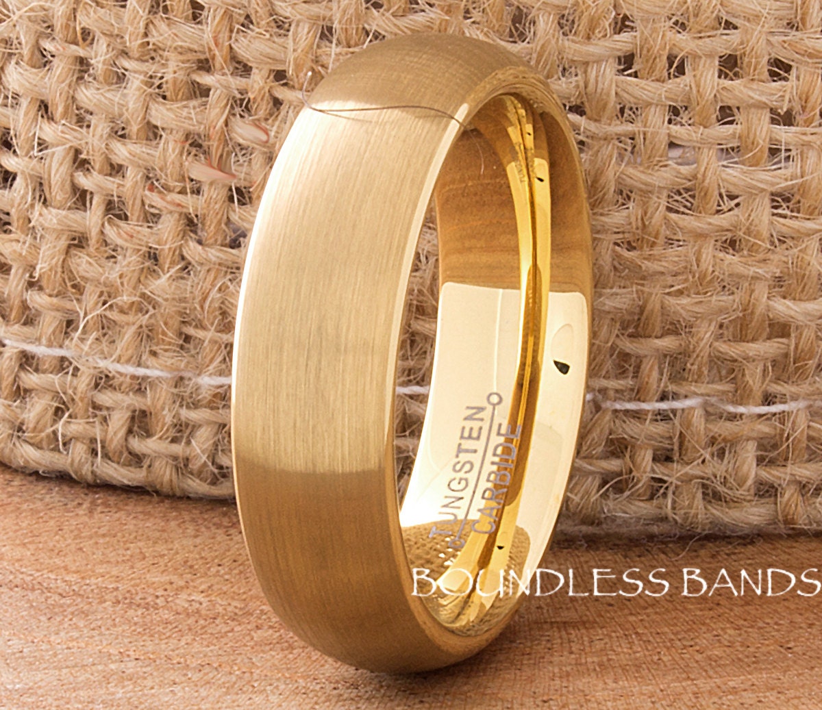 Tungsten Wedding Band Domed Mens Women's His Hers Unisex 6mm Promise Anniversary Engagement Comfort Fit Free Engraving Yellow Gold Plated