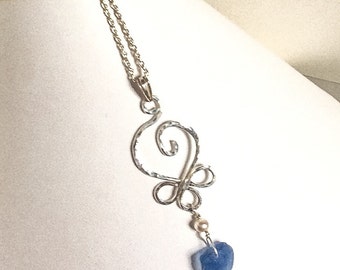 Light blue sea glass jewelry - cornflower blue sea glass necklace - Seaglass necklace - ocean glass necklace - beach wedding - gift for her