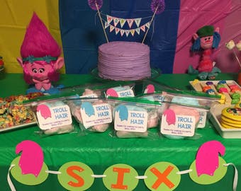 Set of 10-Troll Birthday Party Favor Bags, Troll Party Bags, Troll Hair Goody Bags