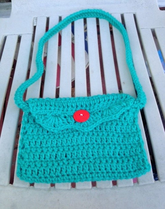 Teal Crocheted Kids Purse Little Girls Pocketbook Crocheted