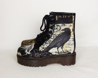 Crow shoes, raven print shoes, goth shoes, alternative, women shoes, nevermore shoes, skulls shoes, steampunk shoes, gothic, gift for her
