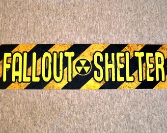 Metal Sign FALLOUT SHELTER radioactive nuclear explosion safety hazard bomb safe attack garage man cave wall plaque