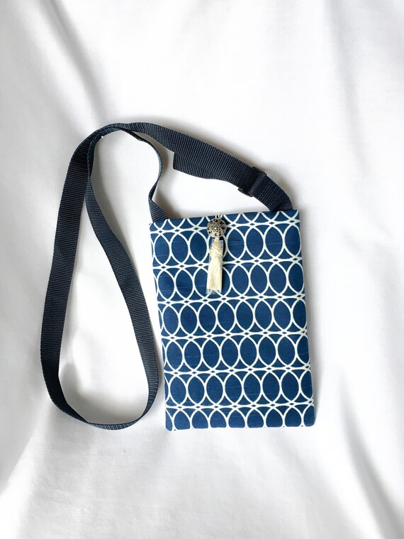 Navy and White Cross-body Purse Kindle Book Reader by SewWithIt