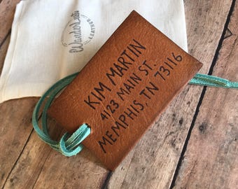 Address Leather Luggage Tag, personalized address luggage tag, custom address tag, leather luggage tag