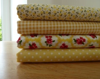 Lemon & Yellow Fabric Bundle. Four Fat Quarters. 100% Cotton Poplin. Craft, Quilting, Patchwork, Dressmaking