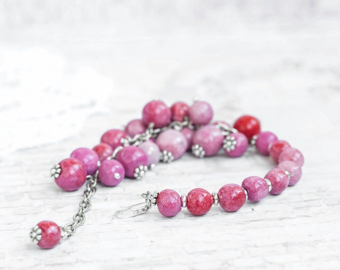 Hot pink bracelet, Fairytale gift, Fuschia jewelry, Fuschia bracelet, Fuchsia bracelet, Fuschia pink bracelet