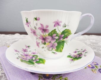 Royal Albert Purple Violets Floral English Bone China Teacup and Saucer