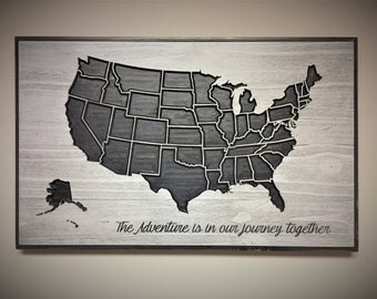 Travel Wall Decor, Adventure Map, Wooden US Map, Wood wall art, Home Wall Decor, United States Map with States, Vintage Map, Travel Sign