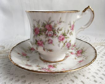 Reserved Paragon China Tea Cup and Saucer, Victoriana Rose, Pink Roses with Gold Trim