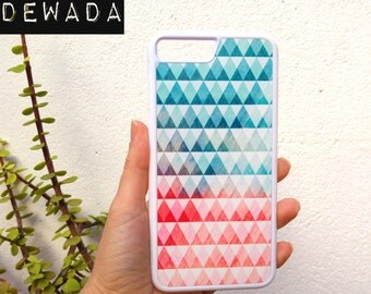 Geometric iPhone 7 plus case - Available for iPhone 7, iPhone 6s plus, iPhone 5, iPhone SE - blue and pink triangles - geometric pattern