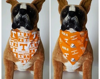 Reversible Bandana, Made With University of Tennessee Fabric, Vols, Scarf, Dog, Cat, Pet, Slip On Over The Collar, 2 in one