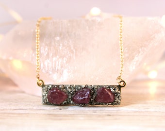 Garnet Necklace, Garnet Jewelry, Raw Garnet, Rough Garnet, Natural Garnet, Gold Garnet Necklace, Gold Garnet Jewelry, January Birthstone