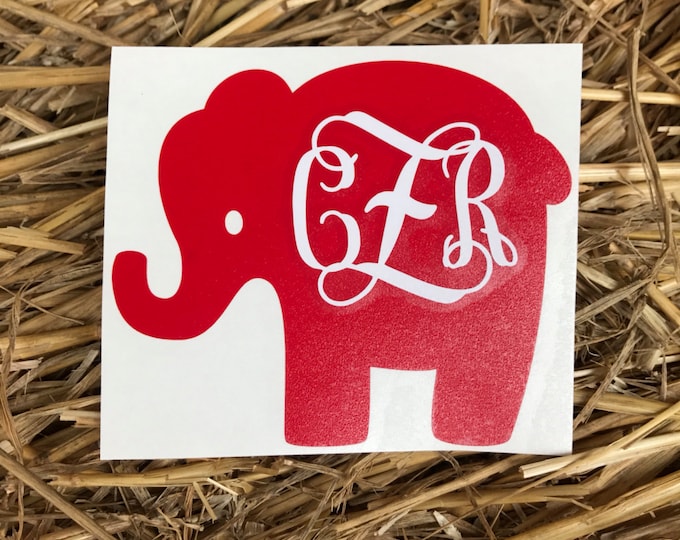 Monogrammed Elephant | Elephant Monogram | Vine Monogram Elephant | Elephant Vinyl Decal | Car Decal | Animal Car Decal | Elephant Car Decal