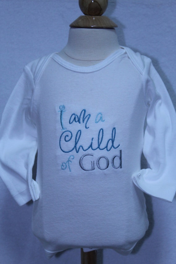 DollyWollySewing Boy Easter bodysuit,I am a Child of God, Blessing