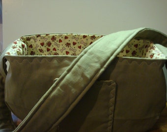 Little Dog/Pet Carrier Sling Bag - Khaki Duck Canvas exterior / Novelty Puppy love Cotton Lining