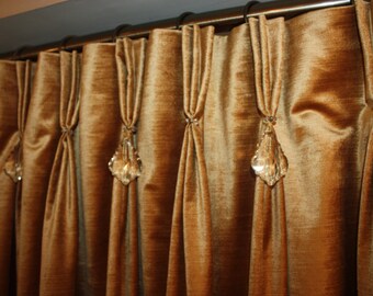 Custom Pinch Pleat Velvet Drapery with Crystals. Rockwater Collection. Crystal Curtains. Luxurious Curtains and Drapes. Natural Fabric!