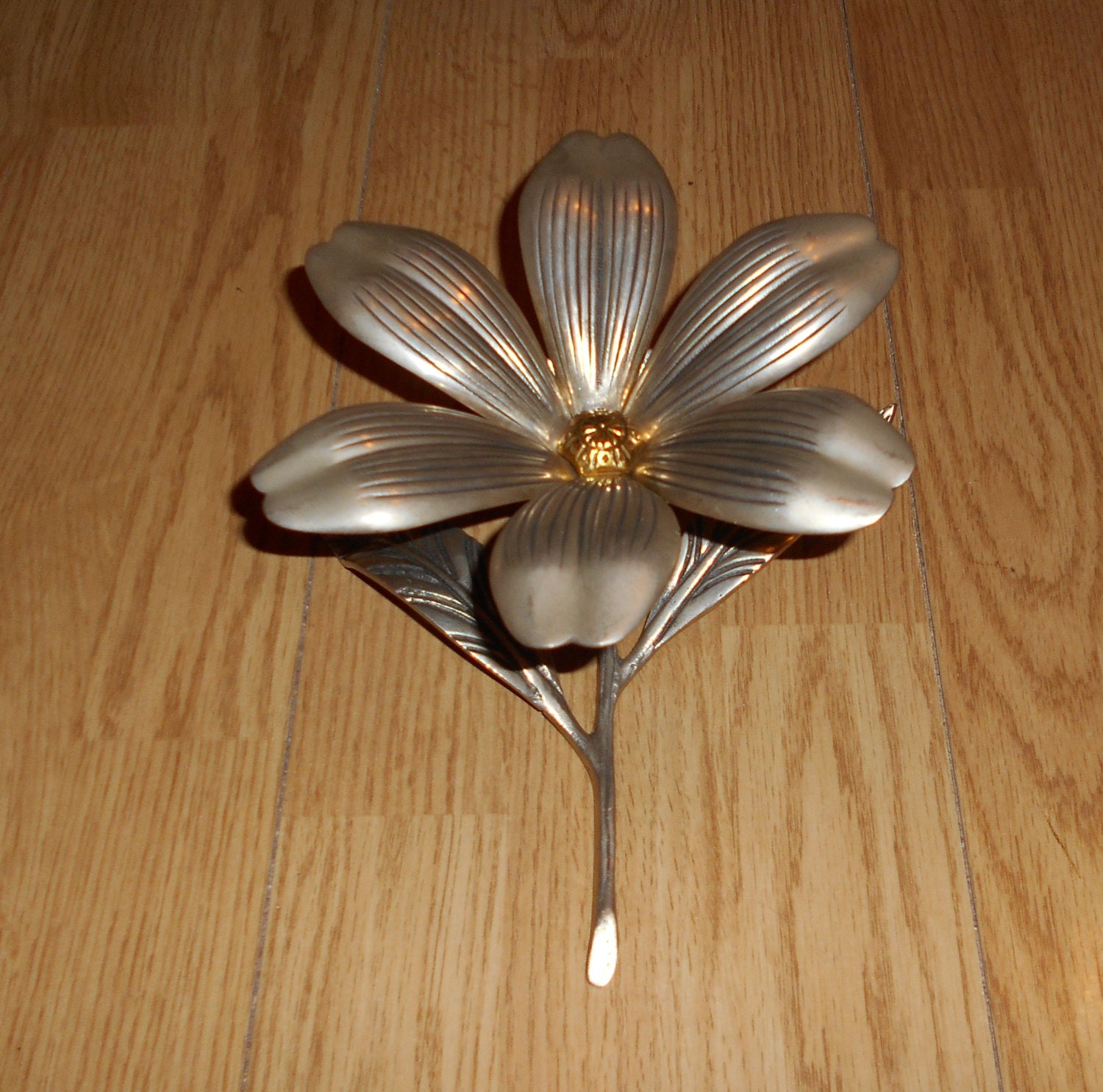 Original Vintage Brass Flower Ashtray Set. Flower and leaves