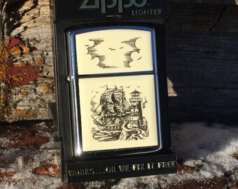 Collectible Zippo Lighter 1988 Scrimshaw with Chrome case