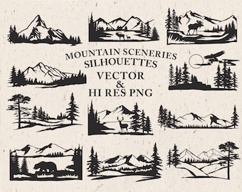Mountain Scenery SVG Cut Files - Mountain Scenery Silhouette SVG Cut Files Mountain svg dxf eps png - Silhouette Cricut Transfer & other
